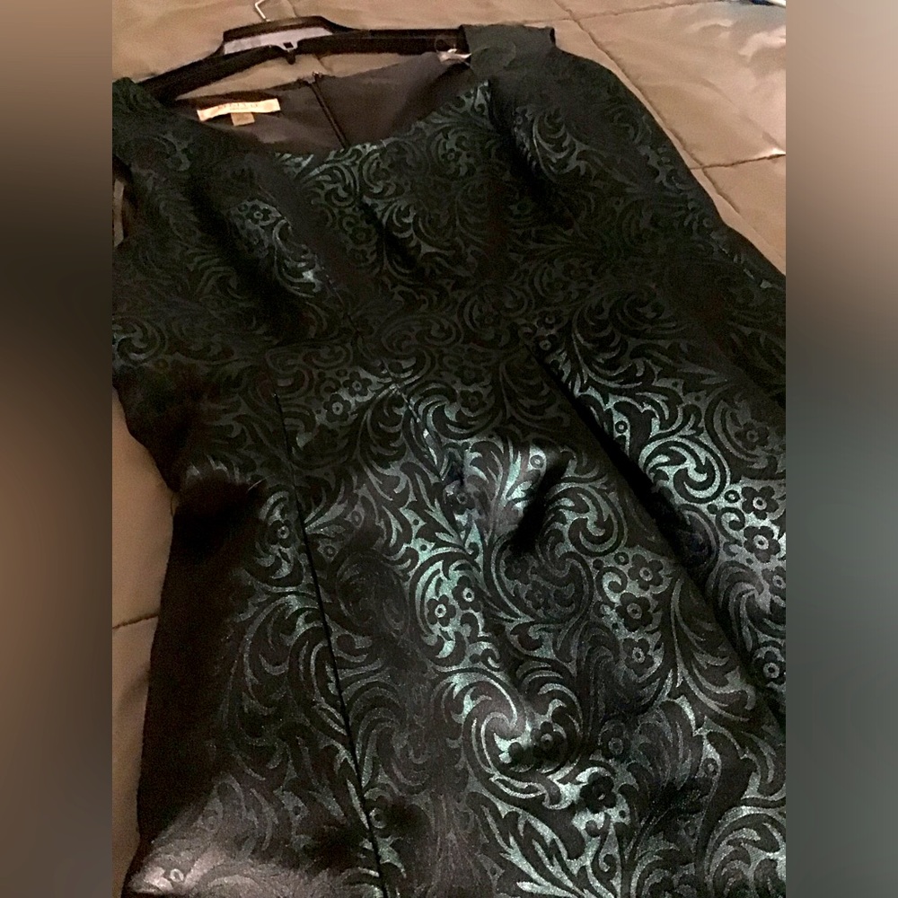 NWTs, Green and dark sleeveless dress, green pattern, black dress, Size 12